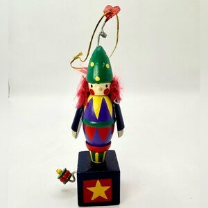 Vintage Wooden Jumping Jack Clown Ornament 5”